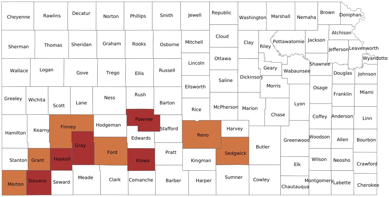 Kansas Measles Outbreaks by County Map